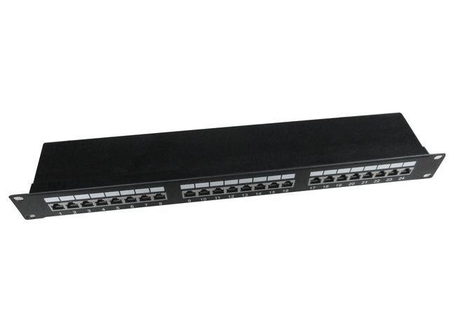 Patch panel 24 portů 1U 19'' Cat.5e stínění s funkcí správy kabelů černý