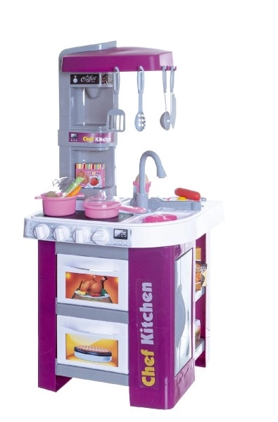 Kuchyň s doplňky sada 49ks plast na baterie se zvukem se světlem v krabici 48x70x12cm