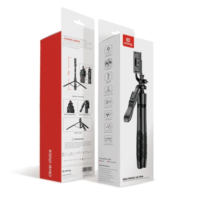 SelfieGo Ultra rozšiřitelný selfie stick s Bluetooth stativem