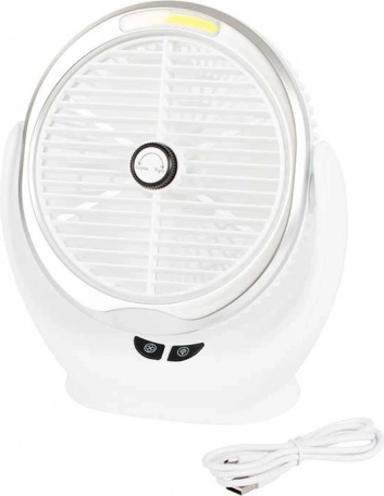Bezdrátový stolní ventilátor s dobíjením a LED světlem – Bílo-stříbrná