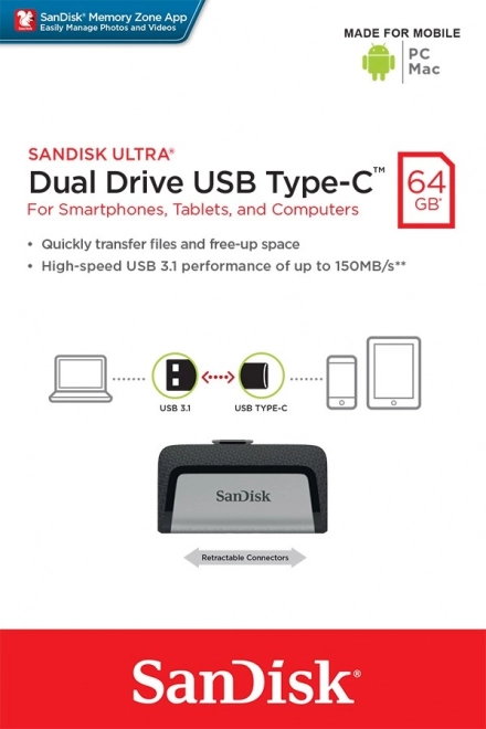 Ultra Dual Drive 64GB USB 3.1 Type-C 150MB/s USB flash disk
