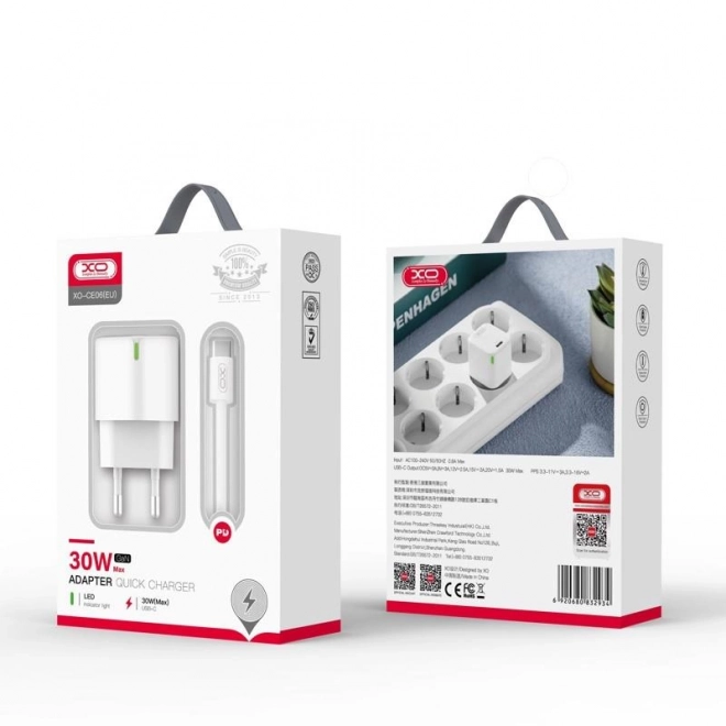 Nástěnná nabíječka XO CE06, 30W, USB-C, s kabelem UBS-C