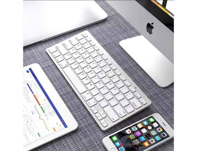 Bezdrátová klávesnice Bluetooth pro PC ipad mac malá štíhlá nízkoprofilová – Bílá