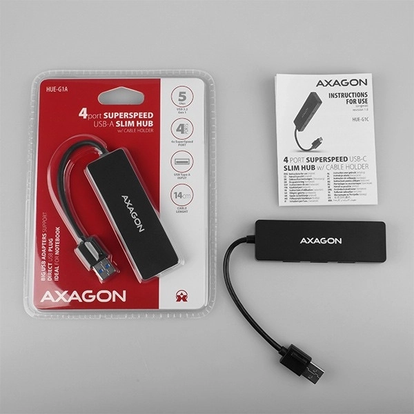 HUE-G1A 4-portový rozbočovač USB 3.2 Gen 1 SLIM, 14cm kabel typu A