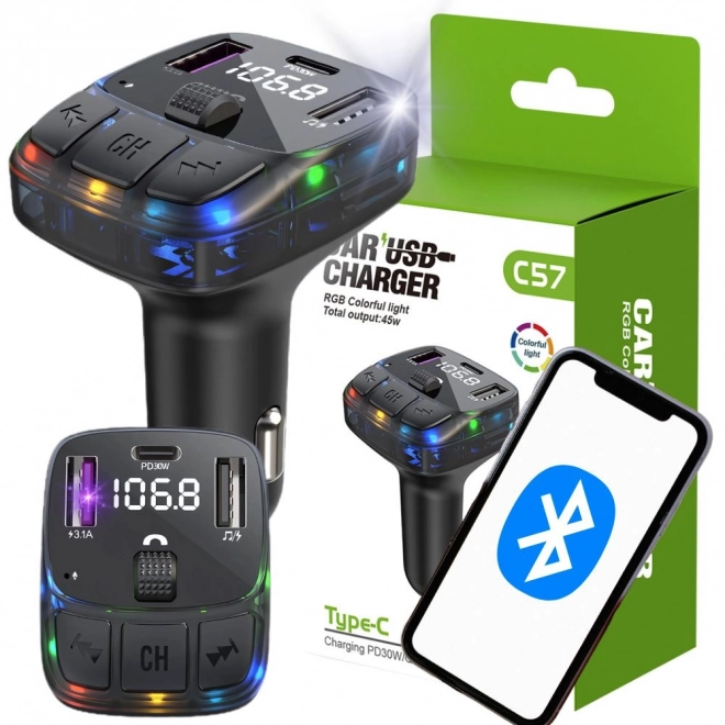 Multifunkční automobilový FM transmitter s rychlonabíjením