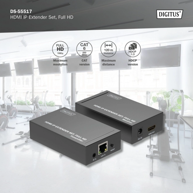 HDMI 1080p 60Hz 120m extender/prodlužovač přes kroucenou dvojlinku Cat.6/6A/7/8 HDCP 1.3 IR, sada