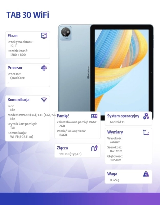 Tablet TAB 30 WiFi 10.1 palce 2/64GB modrý
