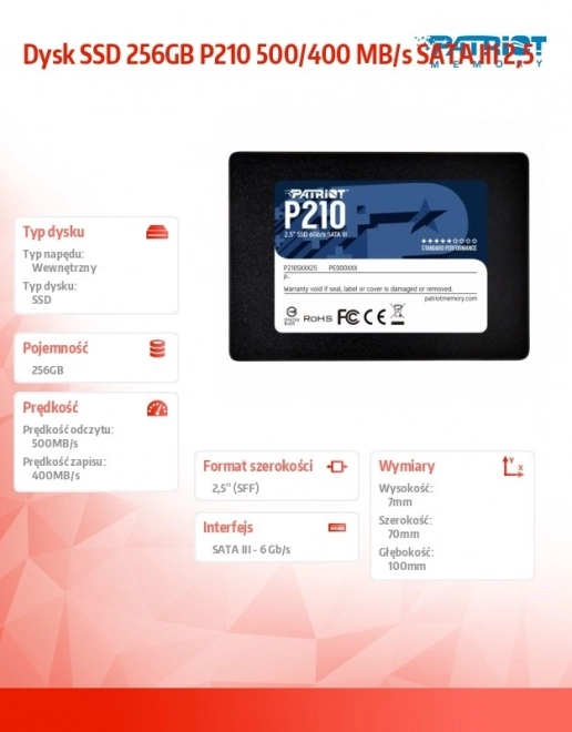 Interní SSD disk Patriot P210 256 GB SATA III