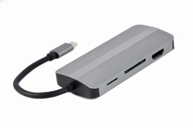 Adaptér USB-C 8v1, HDMI, USB-C, PD, VGA, USB 3.1, 2.0, audio, čtečka karet