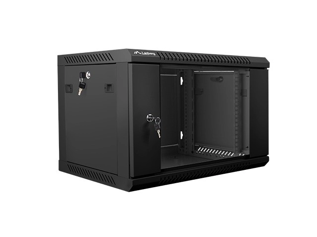 Nástěnná 19'' skříň 6U 600X450 mm, černá (skleněné dveře)