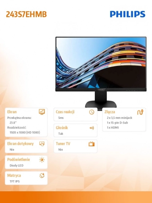 Monitor 23,8 243S7EHMB IPS HDMI Pivot Reproduktory