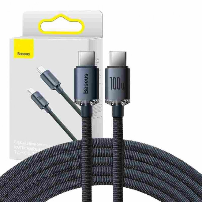 Baseus Crystal Shine kabel USB-C na USB-C, 100W, 1,2 m – Černý