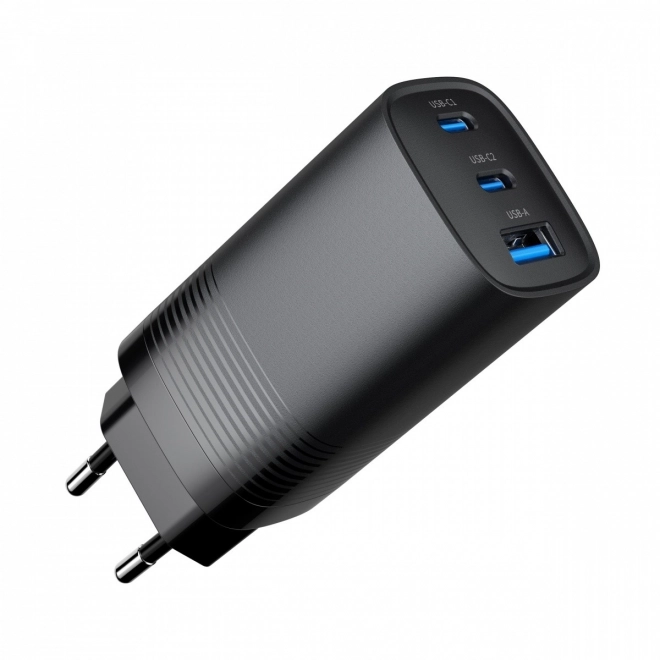 Černá USB nabíječka 65W GaN s 1x USB-A a 2x USB-C porty