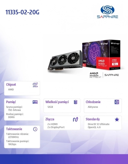 Grafická karta Radeon RX 7700 XT NITRO+GAMING OC 12GB GDDR6 192bit 2DP