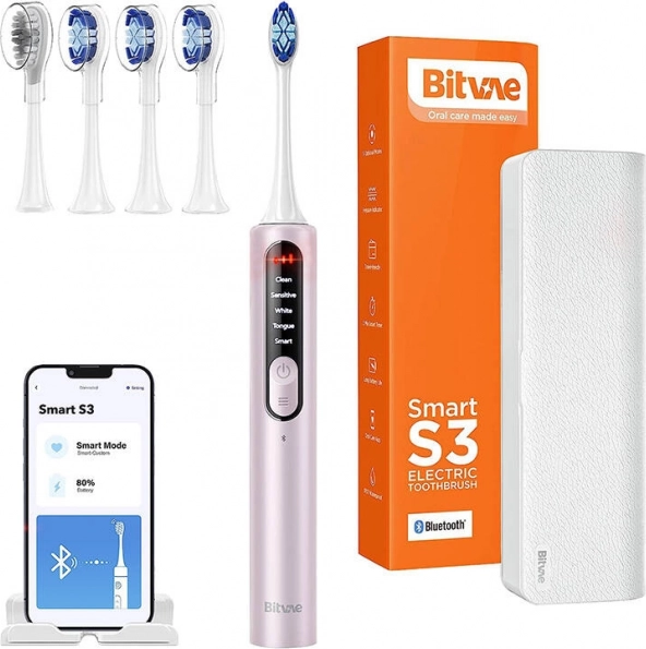 Sonicare kartáček s aplikací a sadou nástavců BITVAE S3 růžový