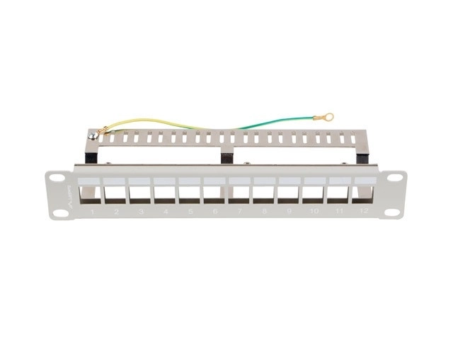 Patch panel 12 portů 1U 10 palců FTP s organizérem pro keystone moduly šedý