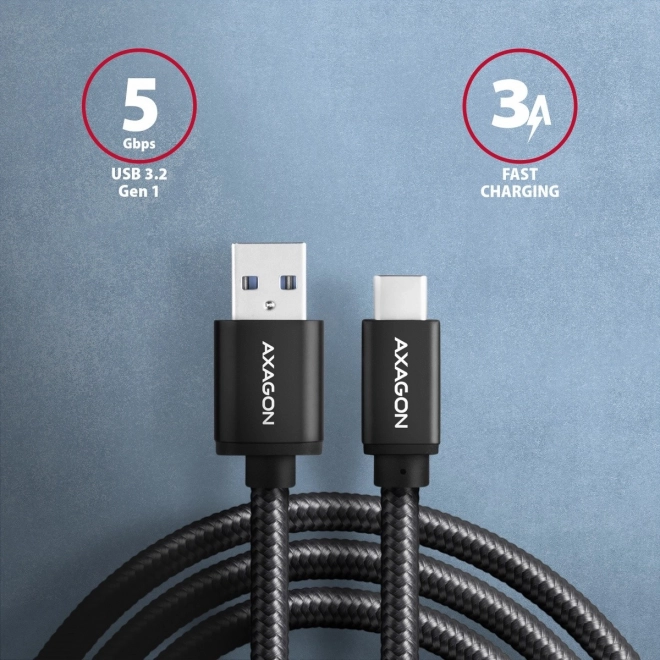 BUCM3-AM20AB Kabel USB-C - USB-A 3.2 Gen 1, 2 m, 3A, ALU, opletený, černý