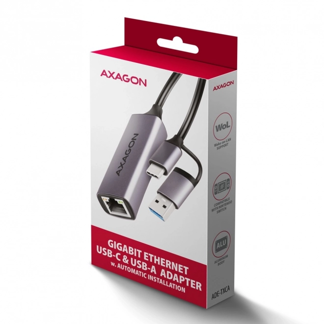 ADE-TXCA Gigabitový ethernetový adaptér, USB-C (redukce USB-A) 3.2 Gen 1, automatická instalace