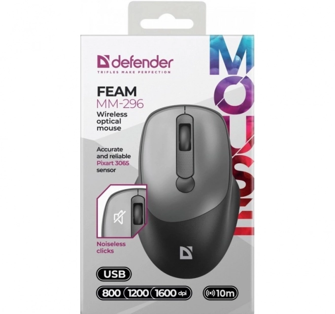Bezdrátová myš s tichým klikáním FEAM MM-296 RF 1600 DPI – Šedá