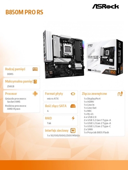 Herní základní deska ASRock B850M Pro RS