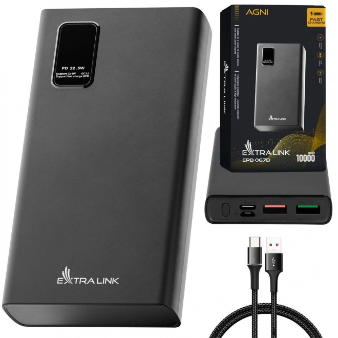 Power bank Extralink 10000 mAh rychlé nabíjení USB-C černý