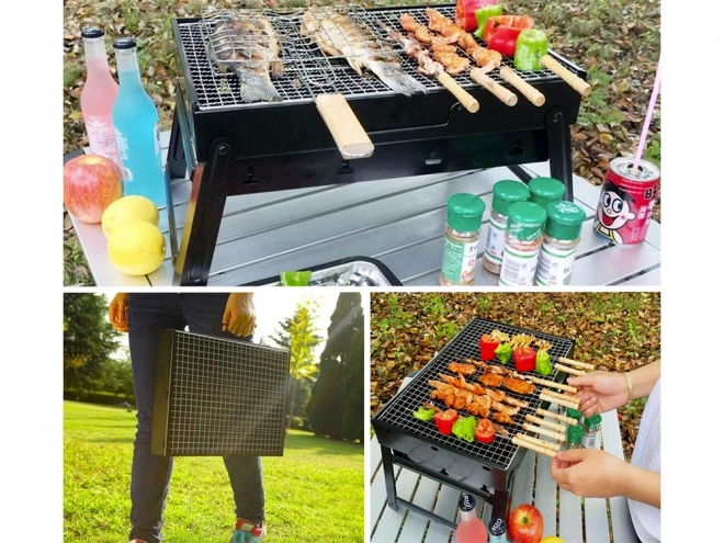 Přenosný skládací gril na dřevěné uhlí na kempování a BBQ