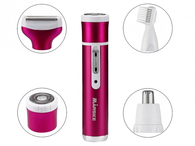 Depilátor dámský holicí strojek na nohy 4v1 vyměnitelné tipy usb – tmavě růžový