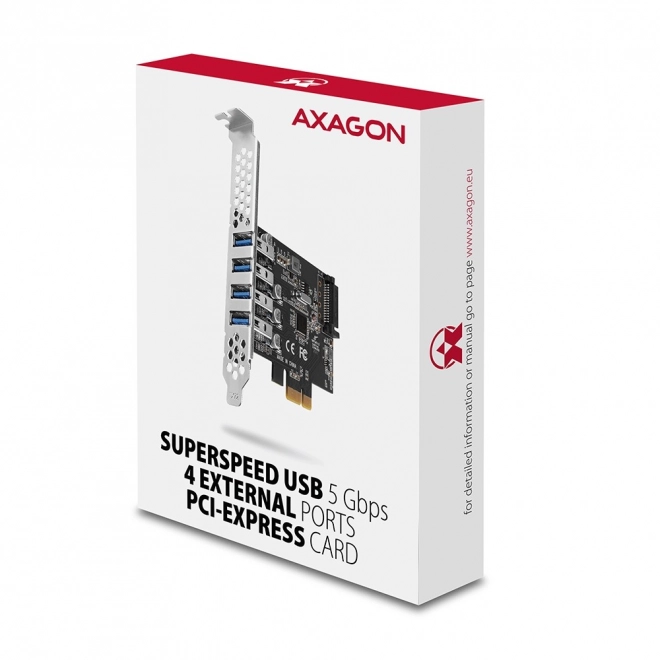 PCEU-43RS řadič PCIe 4x port USB 3.2 GEN 1, UASP, čipová sada Renesas, 15pinový napájecí zdroj SATA