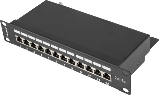 Patch panel 12 portů 1U 10" kat. 5e, stíněný, černý