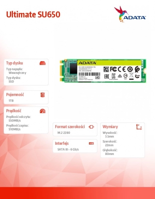 Ultimate SU650 1TB M.2 2280 TLC 3D SATA SSD disk