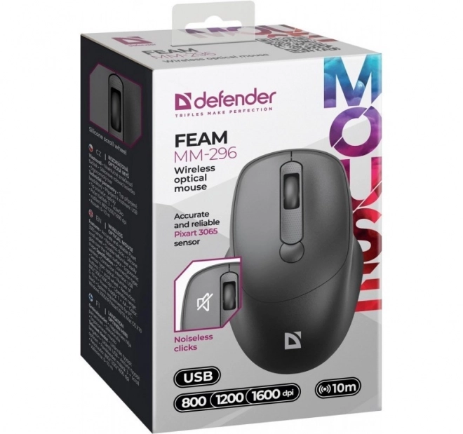 Bezdrátová myš Silent click FEAM MM-296 RF 1600 DPI černá