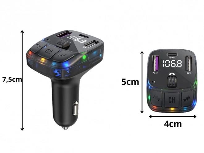 Multifunkční automobilový FM transmitter s rychlonabíjením