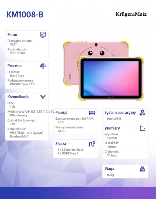 Tablet pro děti Kruger & Matz FUN 1008 růžový
