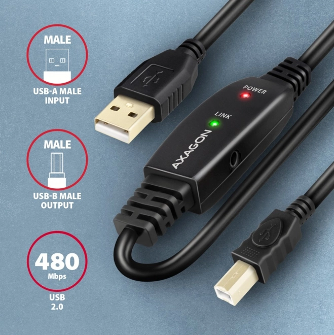 ADR-215B USB 2.0 A-M -> B-M aktivní propojovací kabel/zesilovač 15 m