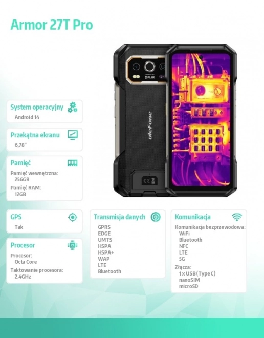 Armor 27T Pro 5G 6,78" 12/256GB IP68/IP69K 10600 mAh DualSIM Smartphone Black