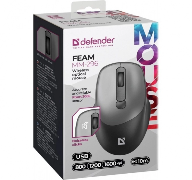 Bezdrátová myš s tichým klikáním FEAM MM-296 RF 1600 DPI – Šedá