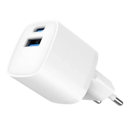 USB-A USB-C 20W PD QC3.0 mini-nabíječka bílá