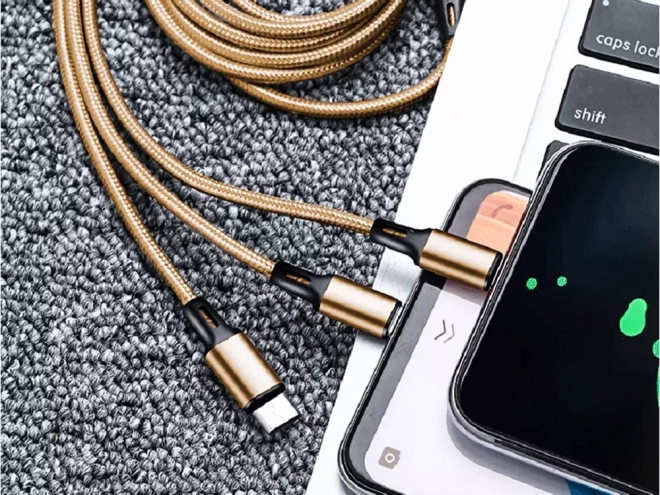3v1 usb kabel za telefon lightning kabel iphone micro usb tip-c 1,2 m – Žlutý
