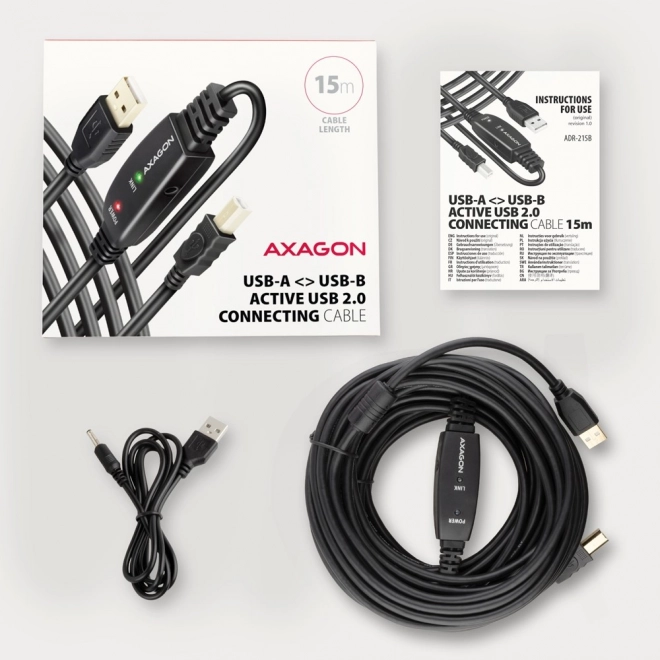 ADR-215B USB 2.0 A-M -> B-M aktivní propojovací kabel/zesilovač 15 m