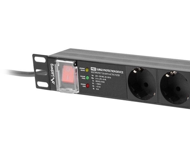 PDU PRO 19" 1U 16A 7X SCHUKO racková napájecí lišta SPD-3MP 2m černá