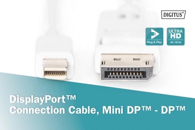 Připojovací kabel Displayport 4K 60Hz UHD Typ miniDP/DP M/M bílý 2m
