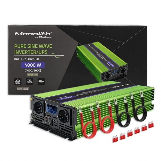 Monolitický měnič napětí | nabíjení baterií | UPS | 2000W | 4000W | 12V na 230V | čistá sinusoida | LCD displej