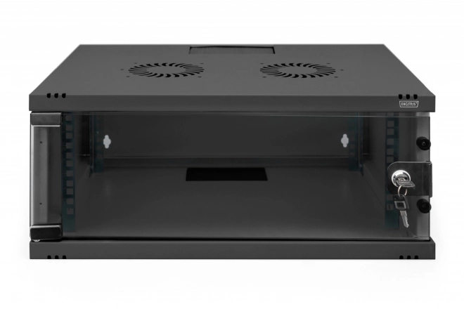 19" síťová skříň 4U pro montáž na stěnu, SOHO 241 x 540 x 400 mm, nosnost 60 kg, prosklené dveře, nemontovaná, černá