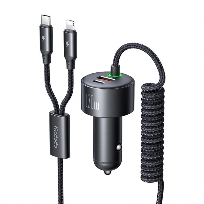 Nabíječka do auta s USB-C a Lightning, výsuvné kabely, 120W