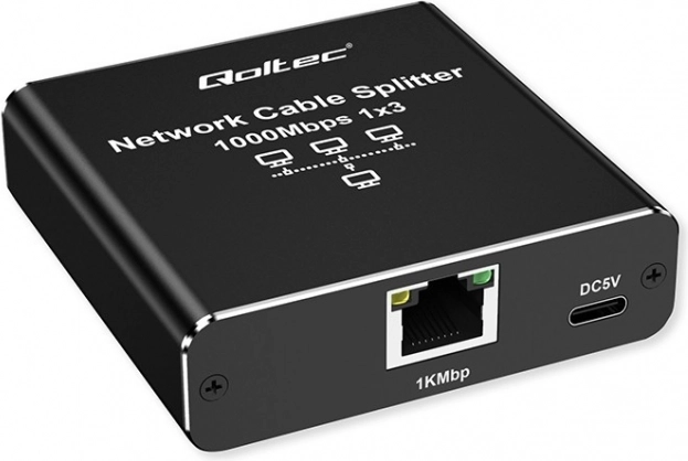 Ethernet rozdělovač mini switch 1x3 RJ45 1000Mb/s USB-C hliníkový