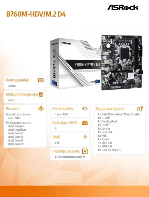 Základní deska B760M-HDV/M.2 D4 s1700 2DDR4 DP/HDMI mATX