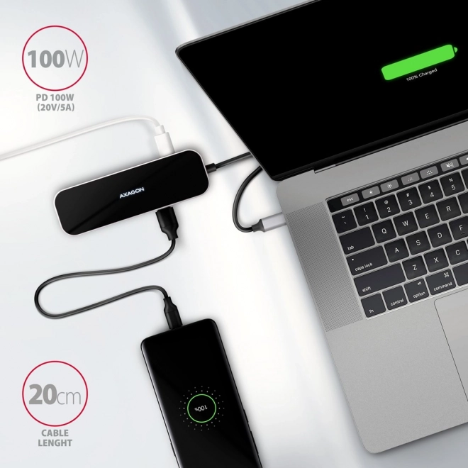 HMC-6H4A Víceportový rozbočovač 4x USB-A + HDMI, USB-C 3.2 Gen 1, PD 100W, 20cm kabel USB-C