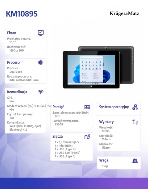 Tablet Krüger&Matz EDGE 1089 2v1 s Windows 11