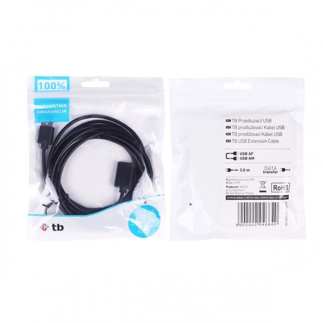 Kabel USB prodlužovací 1.8 m černý