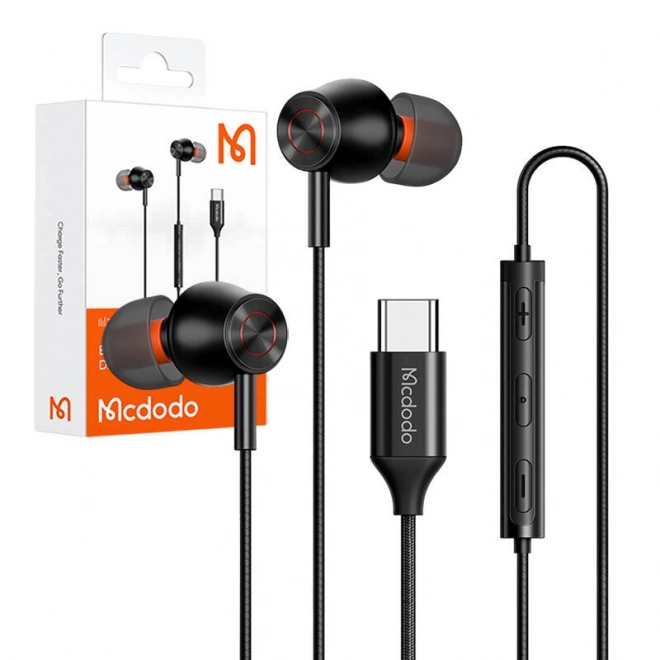 Mcdodo HP-3490 drátová sluchátka do uší, USB-C (černá)